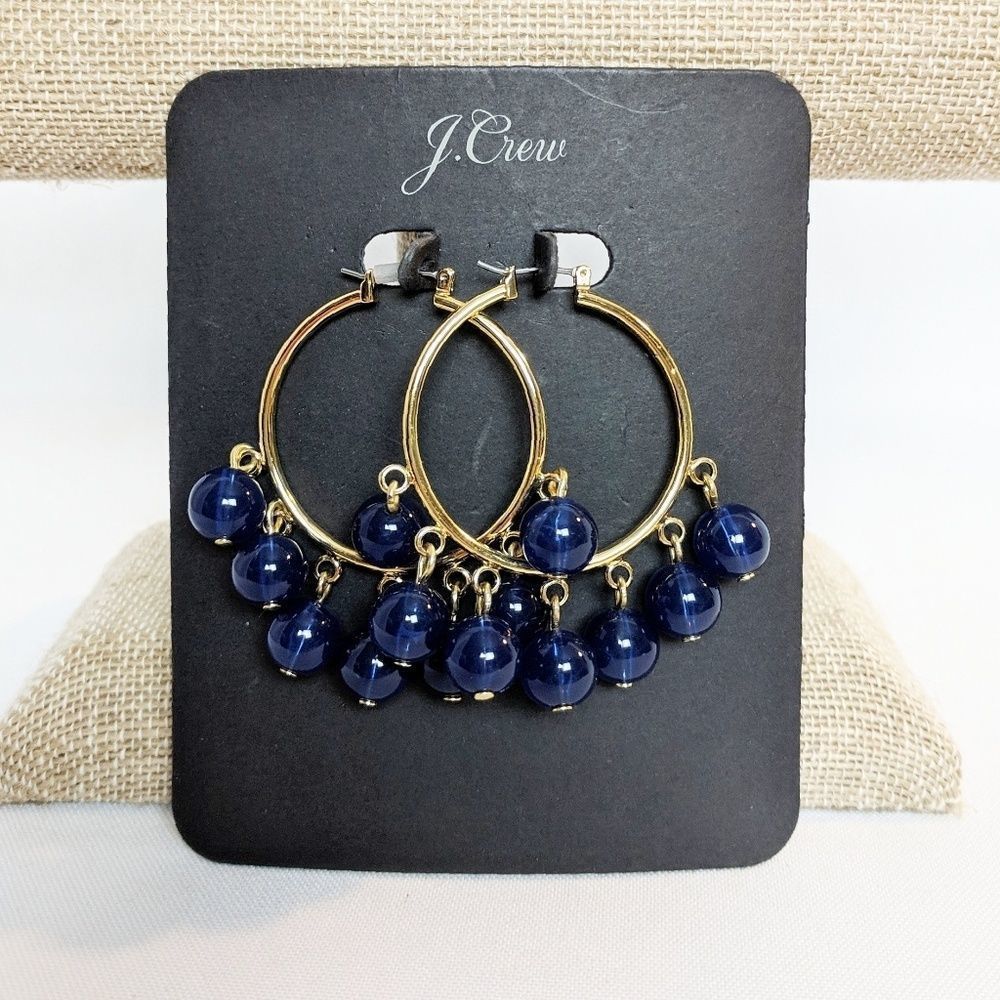 J. Crew Blue & Gold Hoop Earrings NWT
